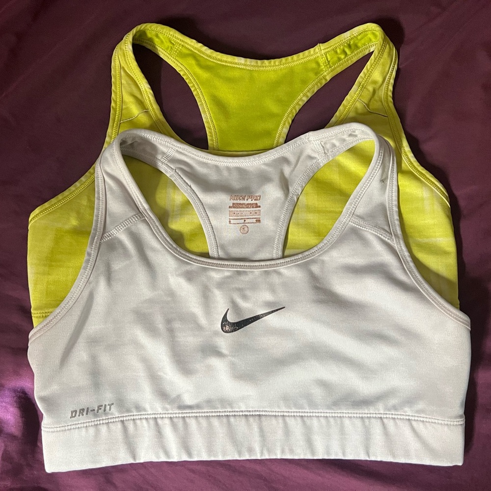 Bundle of 2 Nike Women's Dri-FIT Sports Bras - White and Yellow Small